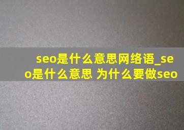 seo是什么意思网络语_seo是什么意思 为什么要做seo